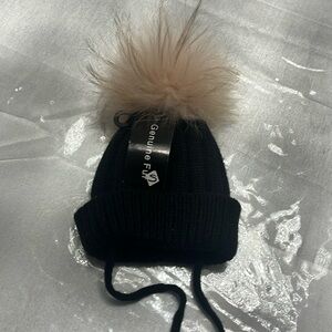 Todler Beany with genuine fur puff that can be removed for wash